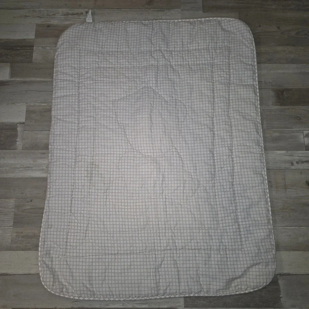 Vintage Gerber Baby Blanket Teddy Bear Quilt Blue Plaid Polka Dot Reversible USA